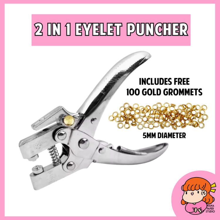 🇸🇬 2 in 1 Eyelet Puncher 5MM for Hang Tag with Eyelet Grommet Leather Paper Board Fabric Clay Nana Paper Studio