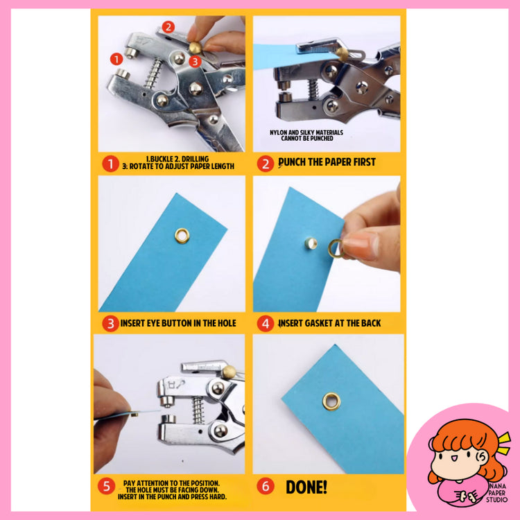 🇸🇬 2 in 1 Eyelet Puncher 5MM for Hang Tag with Eyelet Grommet Leather Paper Board Fabric Clay Nana Paper Studio