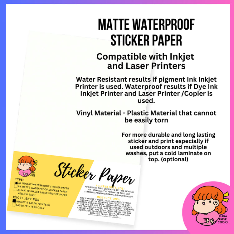 🇸🇬 A4 Matte Waterproof Sticker Paper 300 sheets - Inkjet Compatible Vinyl