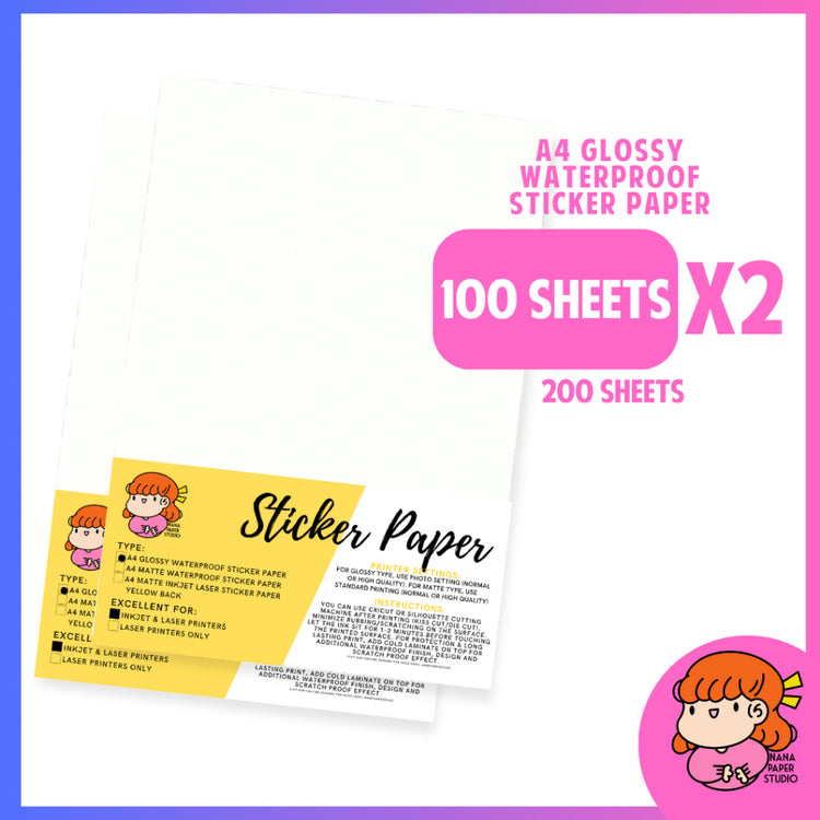 🇸🇬 A4 Glossy Waterproof Sticker Paper 200 sheets - Inkjet Compatible Vinyl
