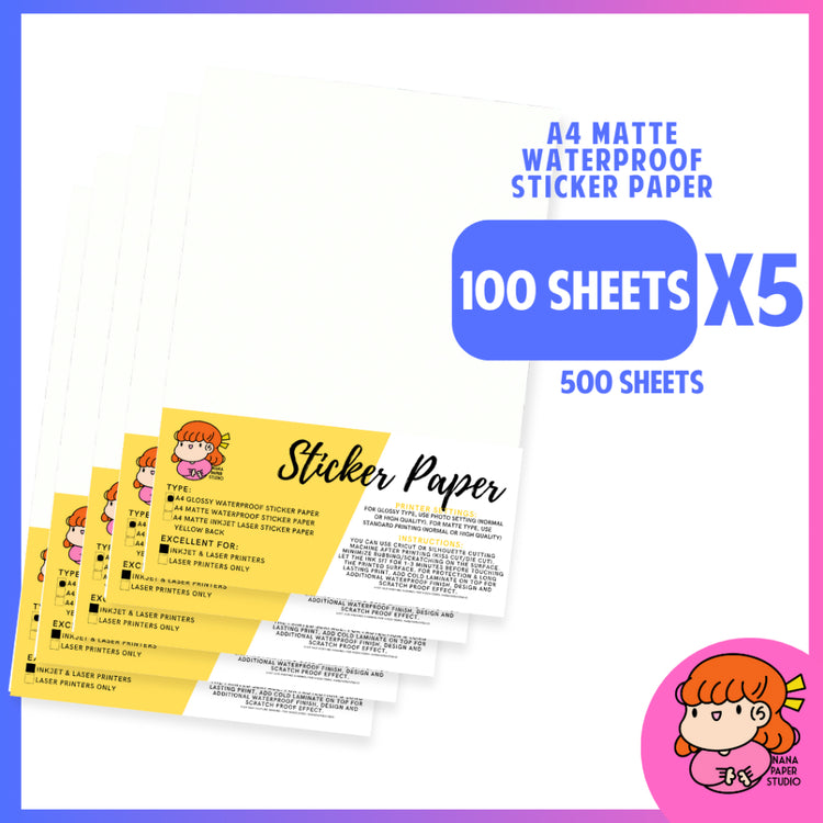 🇸🇬 A4 Matte Waterproof Sticker Paper 500 sheets - Inkjet Compatible Vinyl