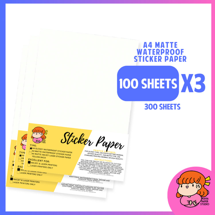 🇸🇬 A4 Matte Waterproof Sticker Paper 300 sheets - Inkjet Compatible Vinyl