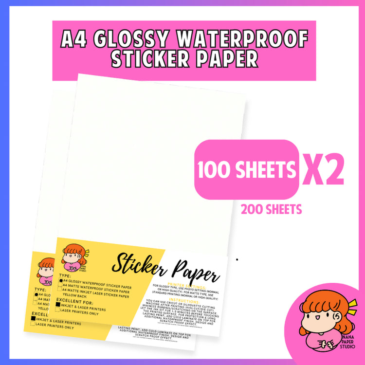 🇸🇬 A4 Glossy Waterproof Sticker Paper 200 sheets - Inkjet Compatible Vinyl