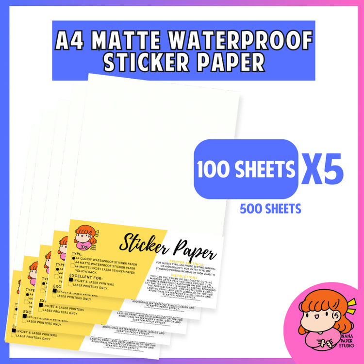 🇸🇬 A4 Matte Waterproof Sticker Paper 500 sheets - Inkjet Compatible Vinyl