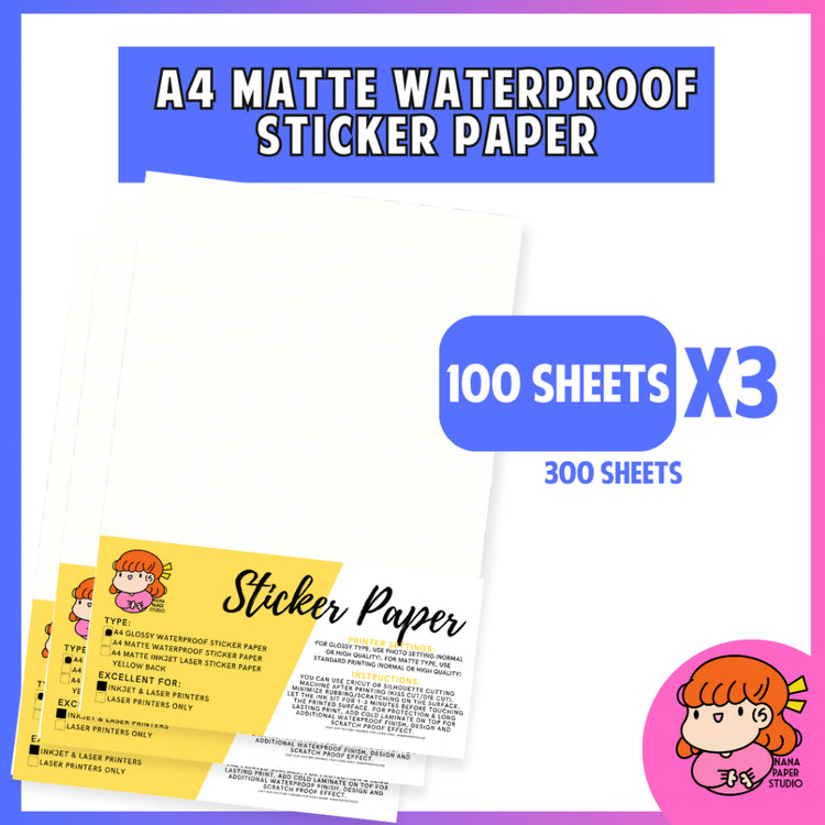 🇸🇬 A4 Matte Waterproof Sticker Paper 300 sheets - Inkjet Compatible Vinyl