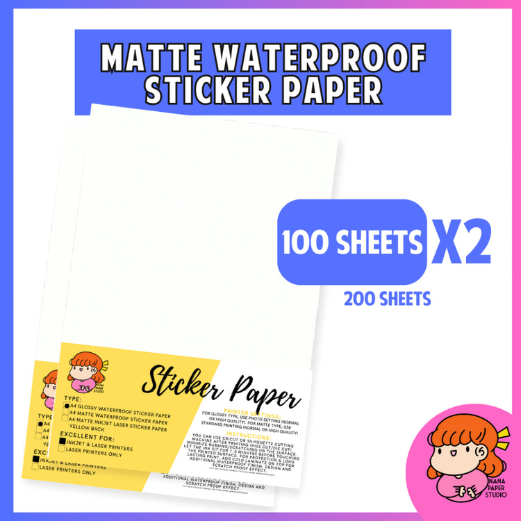 🇸🇬 A4 Matte Waterproof Sticker Paper 200 sheets - Inkjet Compatible Vinyl