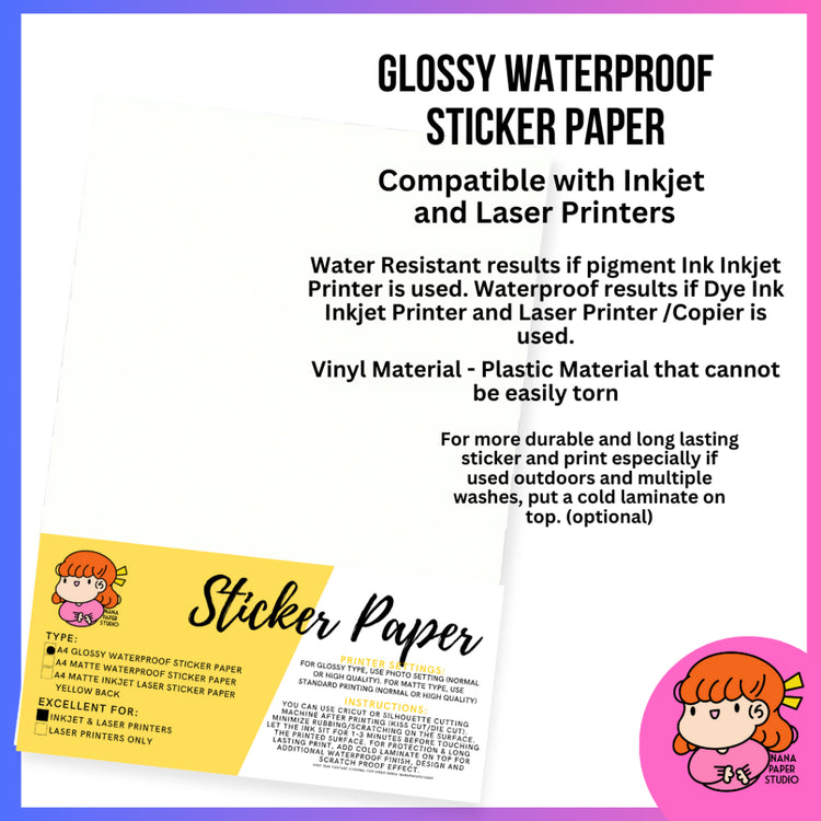 🇸🇬 A4 Glossy Waterproof Sticker Paper 200 sheets - Inkjet Compatible Vinyl