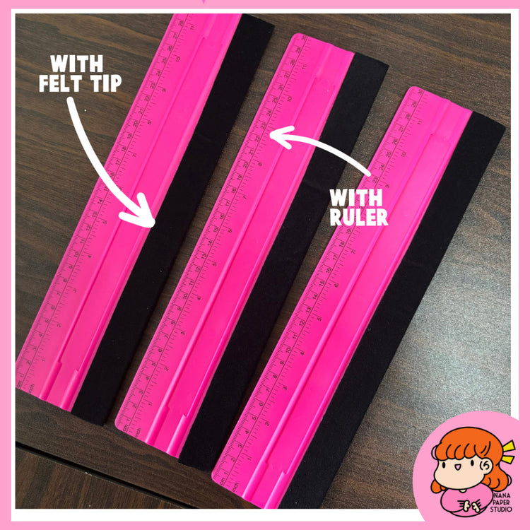 🇸🇬 20cm/30cm Big Pink Vinyl Squeegee Scrapper with Felt Ruler Nana Paper Studio