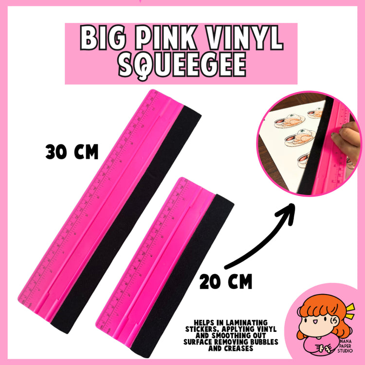 🇸🇬 20cm/30cm Big Pink Vinyl Squeegee Scrapper with Felt Ruler Nana Paper Studio