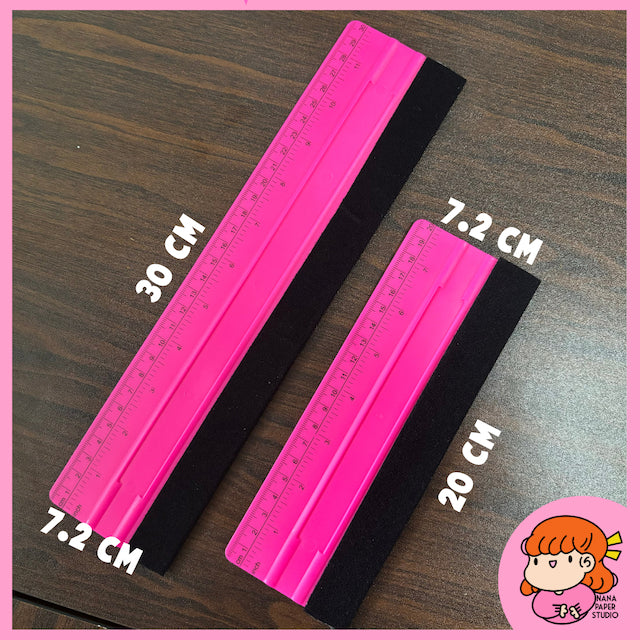 🇸🇬 20cm/30cm Big Pink Vinyl Squeegee Scrapper with Felt Ruler Nana Paper Studio