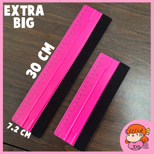 🇸🇬 20cm/30cm Big Pink Vinyl Squeegee Scrapper with Felt Ruler Nana Paper Studio