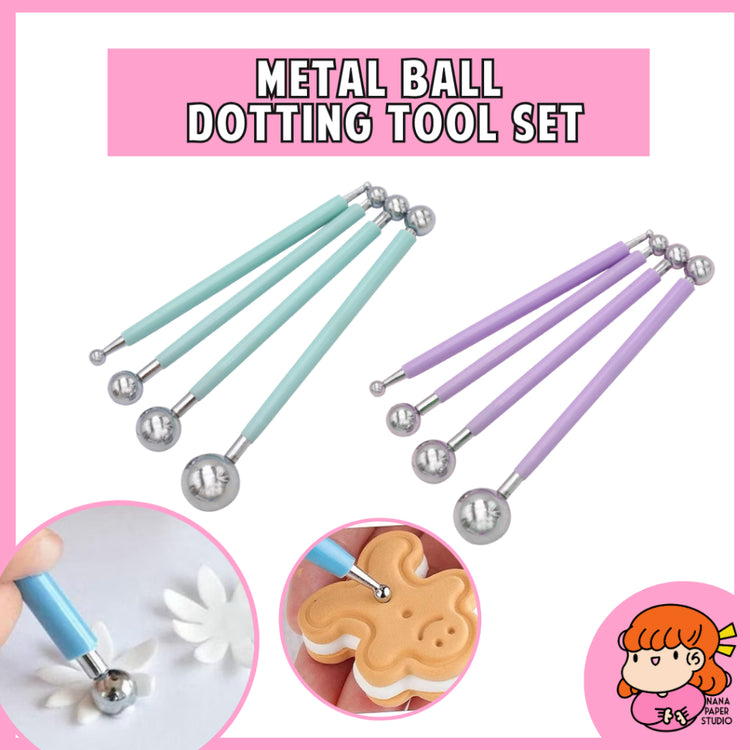 🇸🇬 Metal Ball Clay Shrink Sheet Fondant Cake Dotting Tool Mould Stainless Steel Ball Set - 4PCS