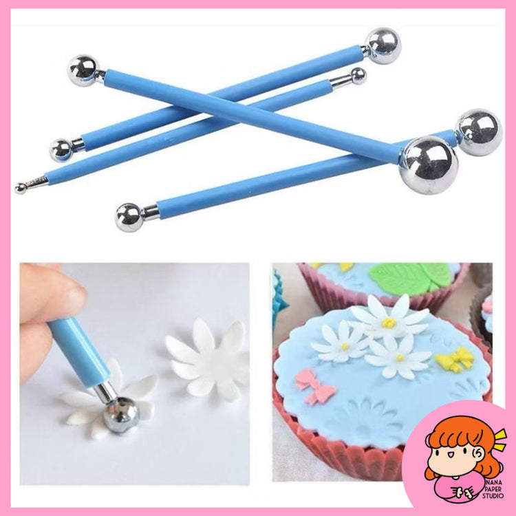 🇸🇬 Metal Ball Clay Shrink Sheet Fondant Cake Dotting Tool Mould Stainless Steel Ball Set - 4PCS