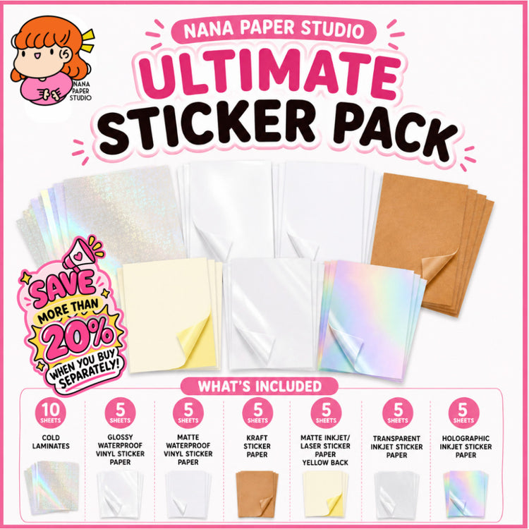 Ultimate Sticker Paper Pack Bundle - Nana Paper Studio for A4 Inkjet Printers