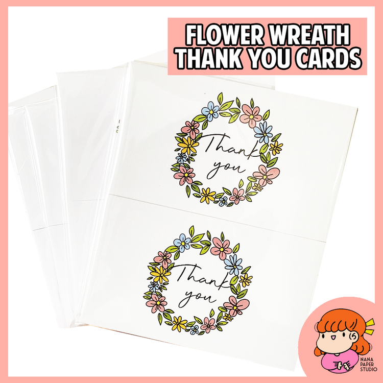 🇸🇬 45pcs 感谢卡 - Floral Wreath Cute Thank You Cards Pack Nana Paper Studio